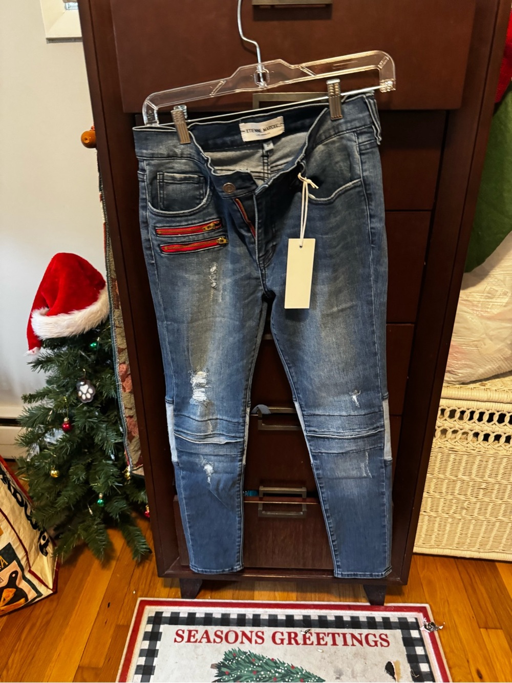 Etienne Marcel Skinny Jeans with Red Zip Accents - Women's Stretch Denim
